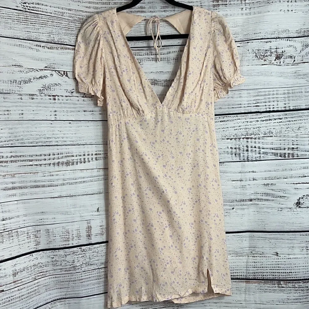 Sophie Rue Dress Womens Sz Medium neck Floral Open Back mini apricot Cottagecore